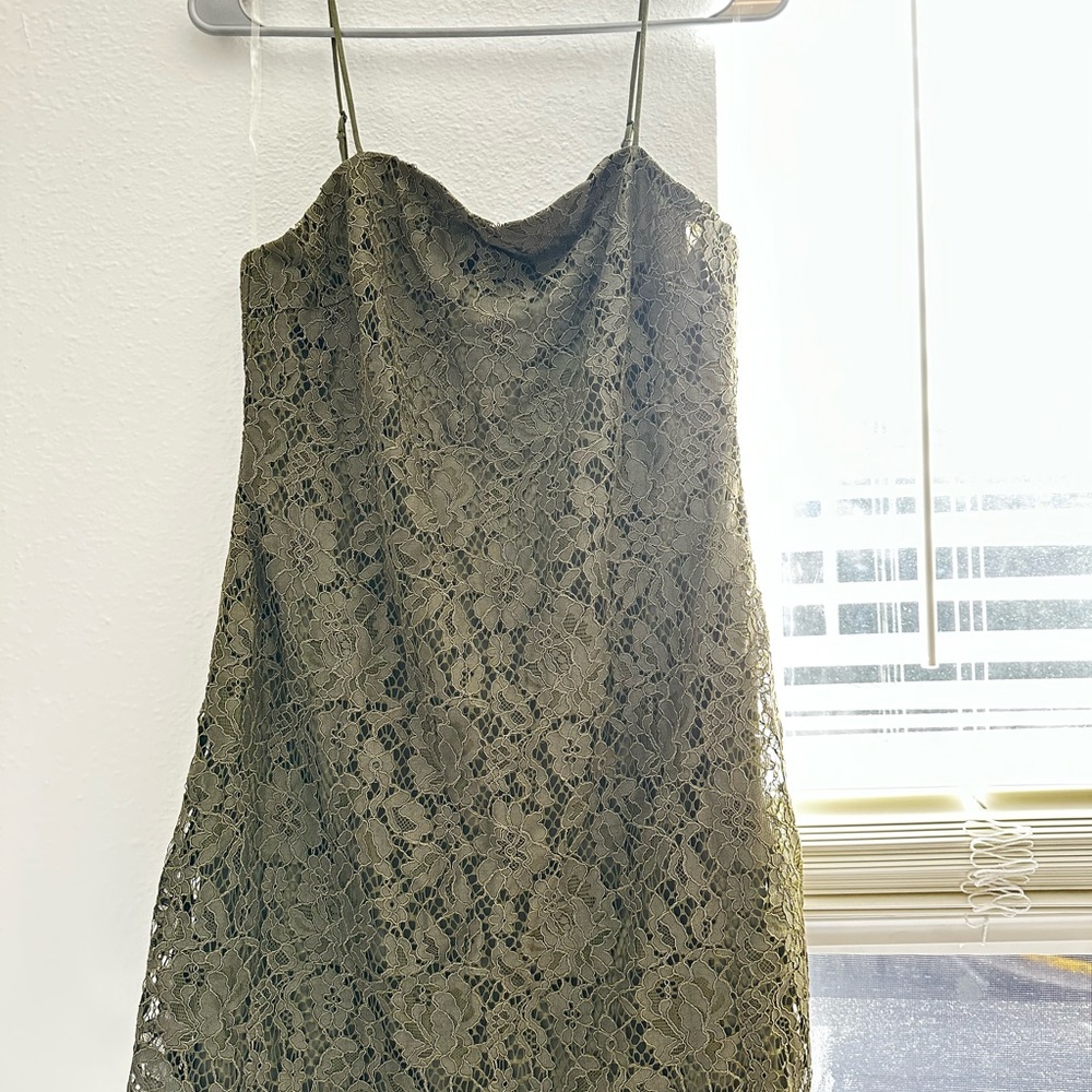 NWT Olive Green Lace Slip Dress